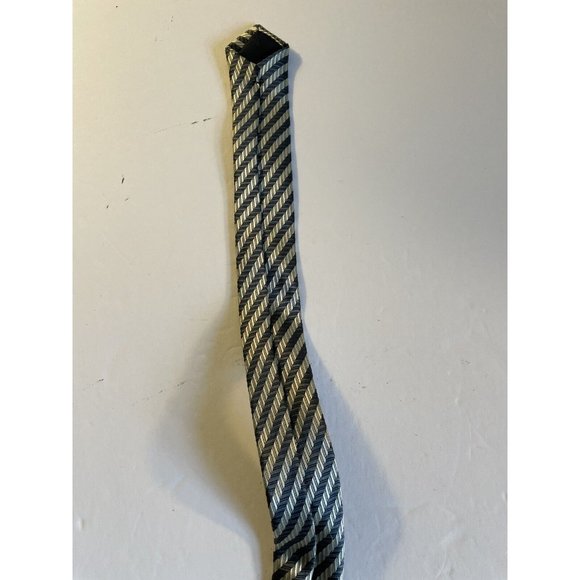 Ermenegildo Zegna Silk Silver Blue Tie 58” X 3 & 6/8 Striped - Picture 12 of 15